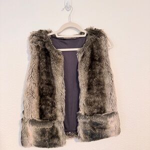 Faux Fur Vest in Gray and Brown